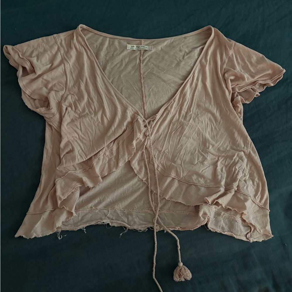 We The Free Blush Pink Ruffle Blouse